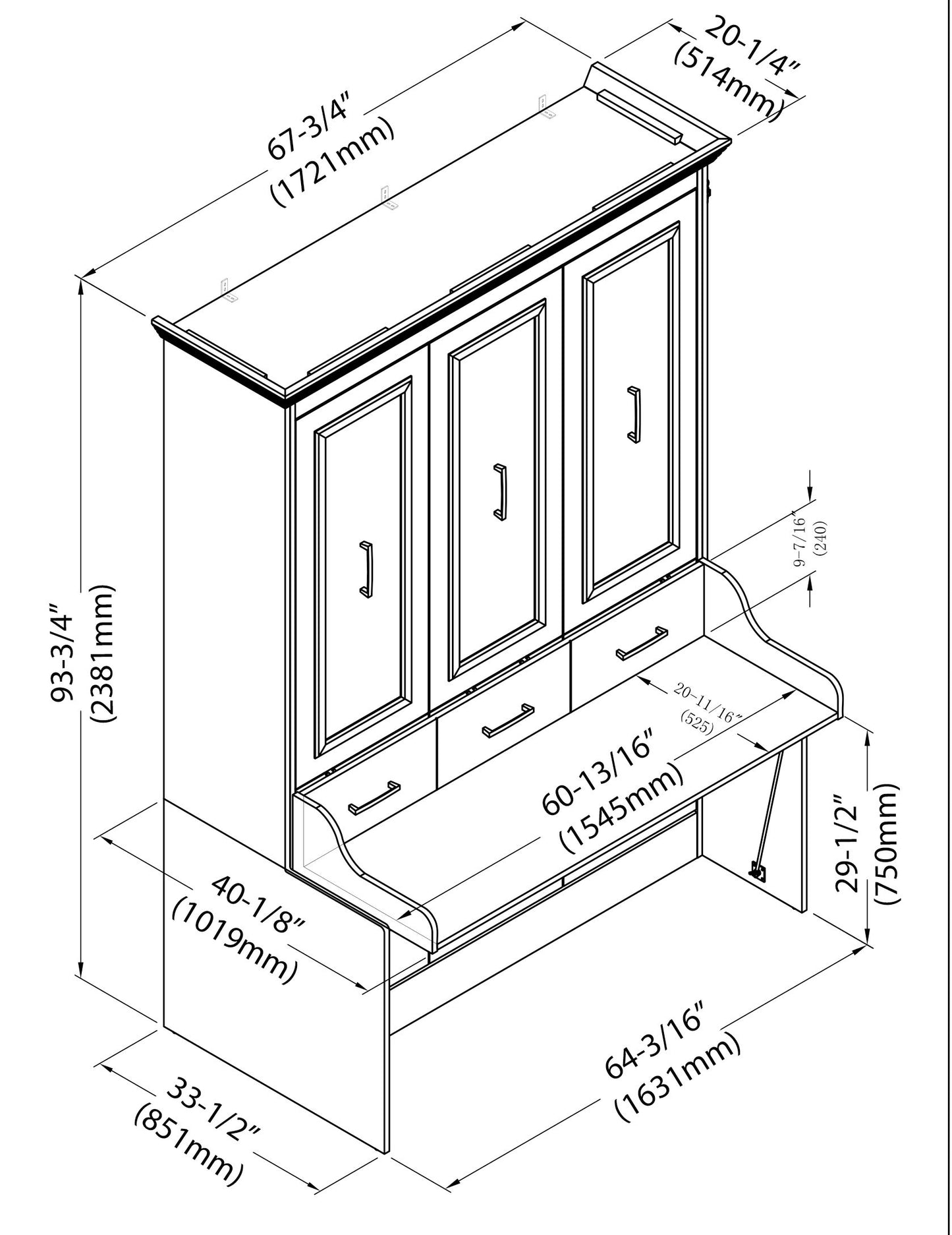 Aegis Queen Murphy Bed with Desk - USB Powered