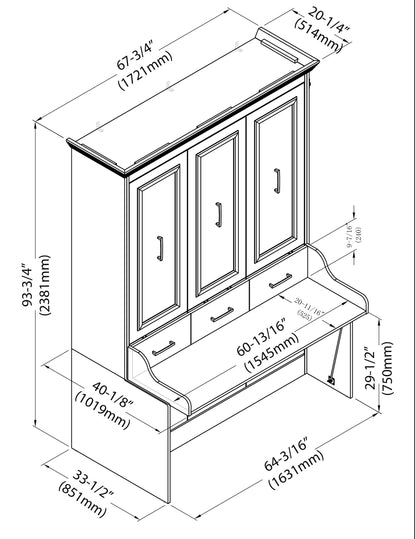 Aegis Queen Murphy Bed with Desk - USB Powered