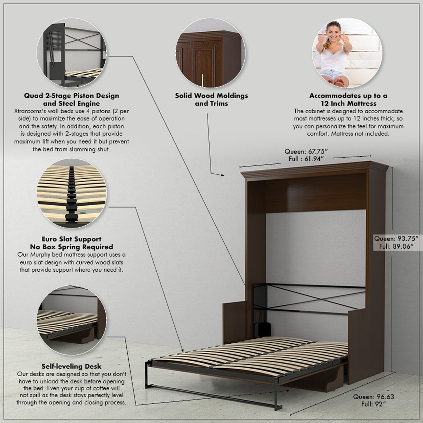 Carsyn Queen Murphy Bed with Desk and Double Side Towers